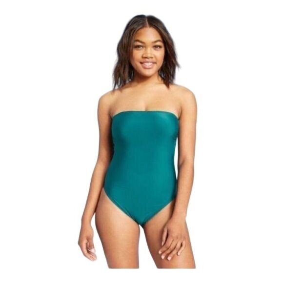 Shade & Shore Teal Bandeau Tie Back Swimsuit - Picture 1 of 5